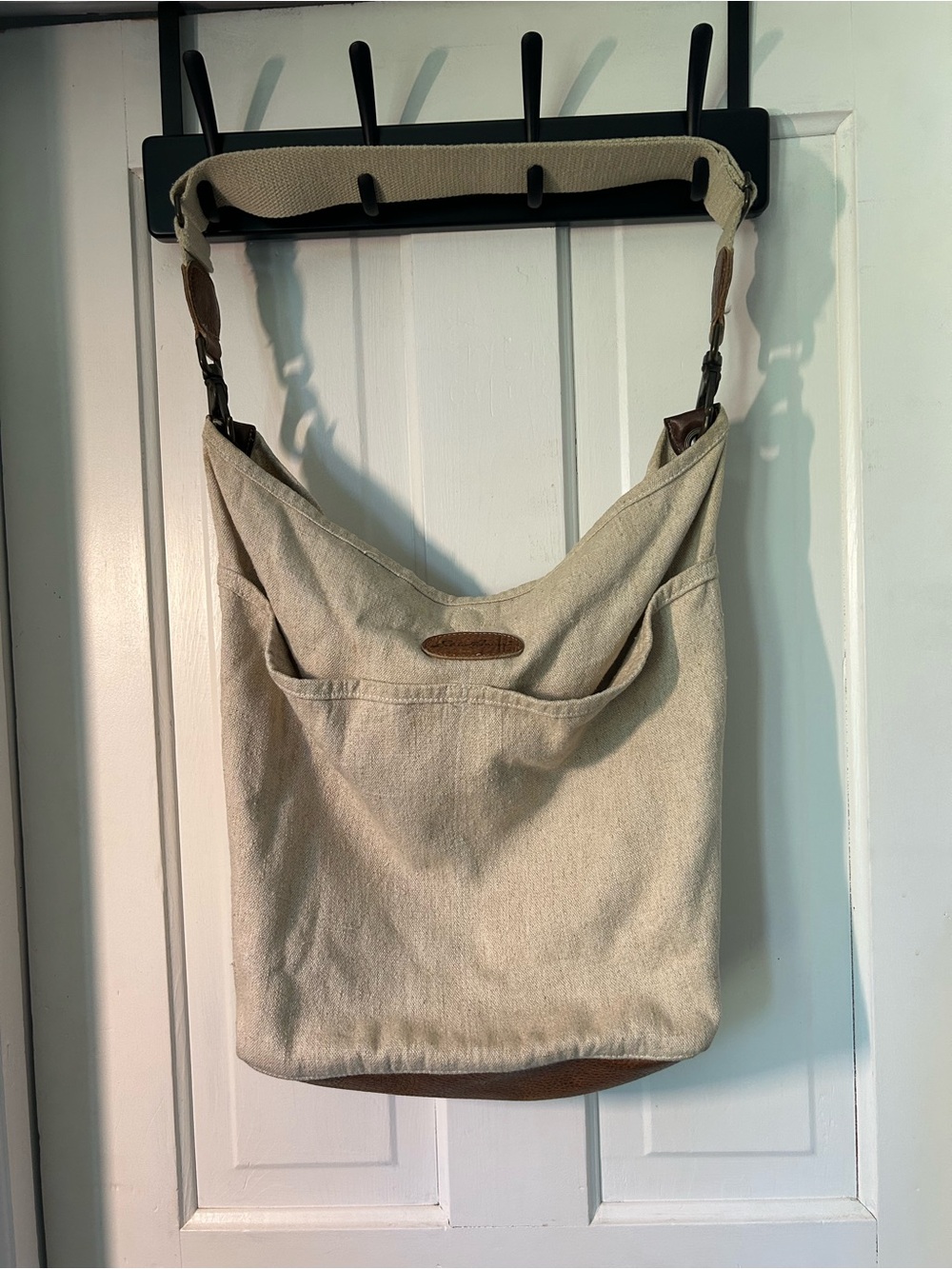Eddie Bauer Beige Leather and Canvas Hobo Shoulder Bag